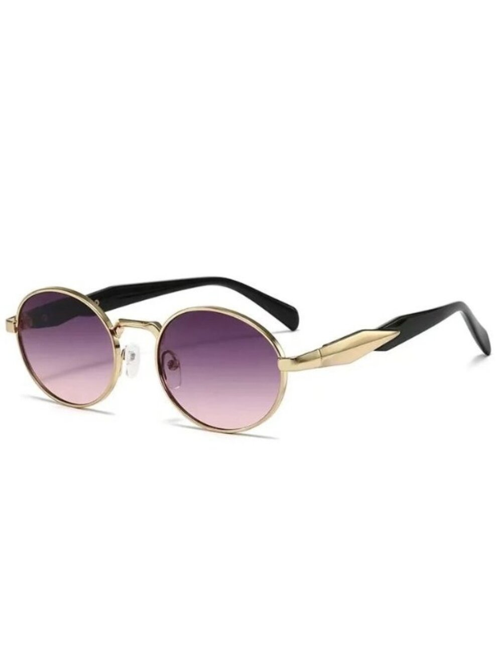 Oval Gold Metal Frame Sunglasses Purple Gradient Lenses Retro Vintage Black Arms